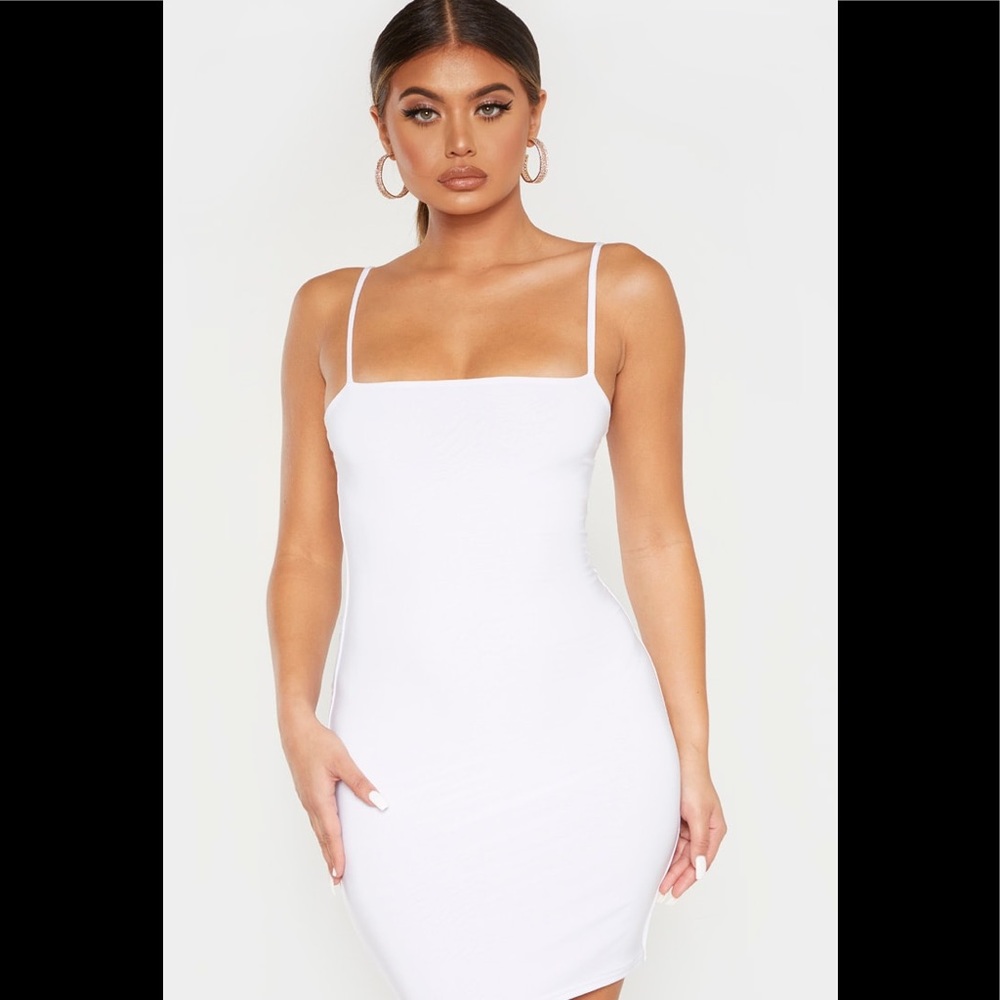 pretty little thing white slinky strappy dress